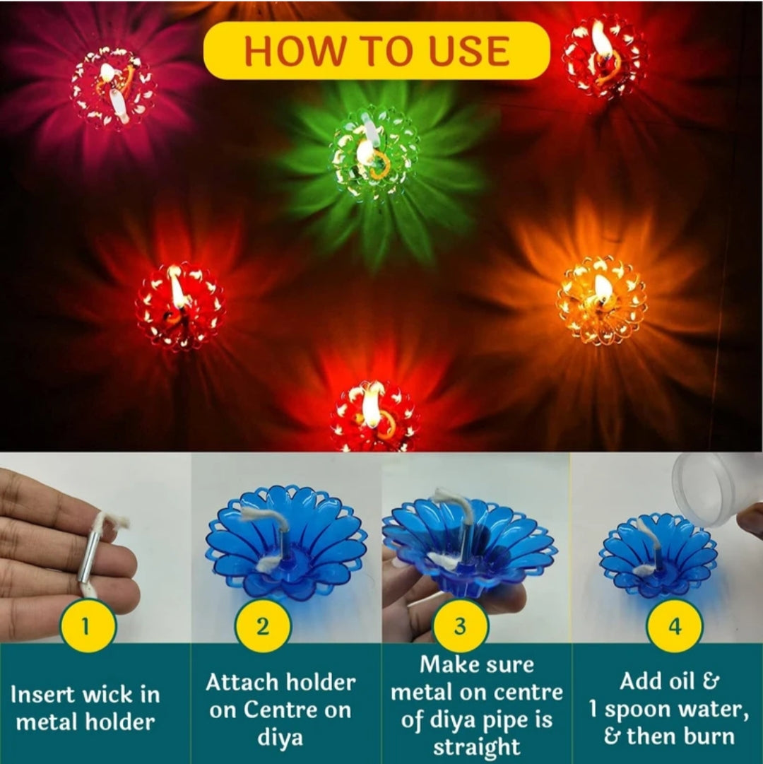3d Lotus Reflection Water Sensor Led Diyas 🪔🪔🪔🪔.      Pack Of 12 (12 Cotton wicks & 12 Spring)____