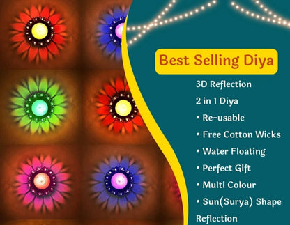 3d Lotus Reflection Water Sensor Led Diyas 🪔🪔🪔🪔.      Pack Of 12 (12 Cotton wicks & 12 Spring)____