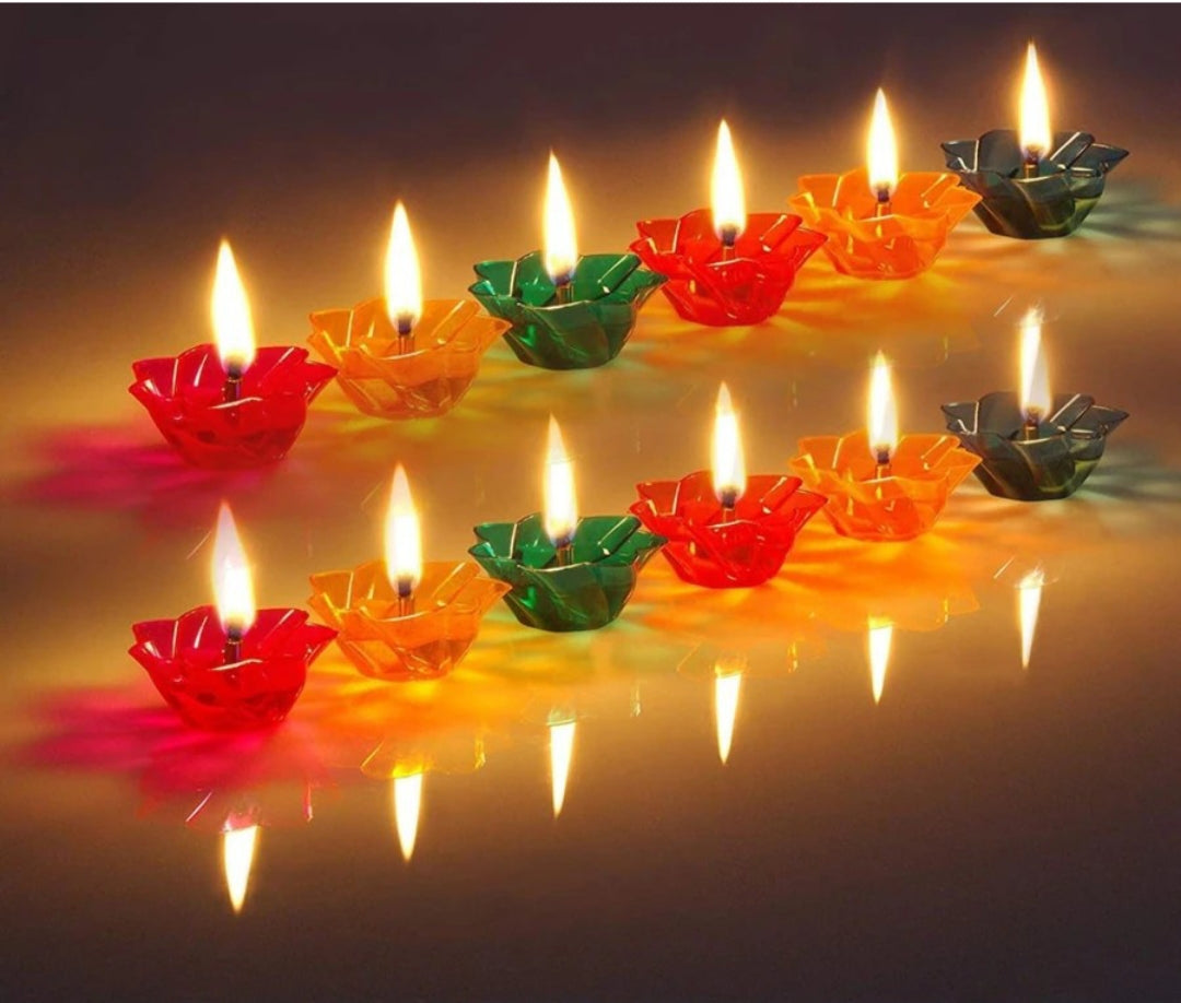 3d Lotus Reflection Water Sensor Led Diyas 🪔🪔🪔🪔.      Pack Of 12 (12 Cotton wicks & 12 Spring)____