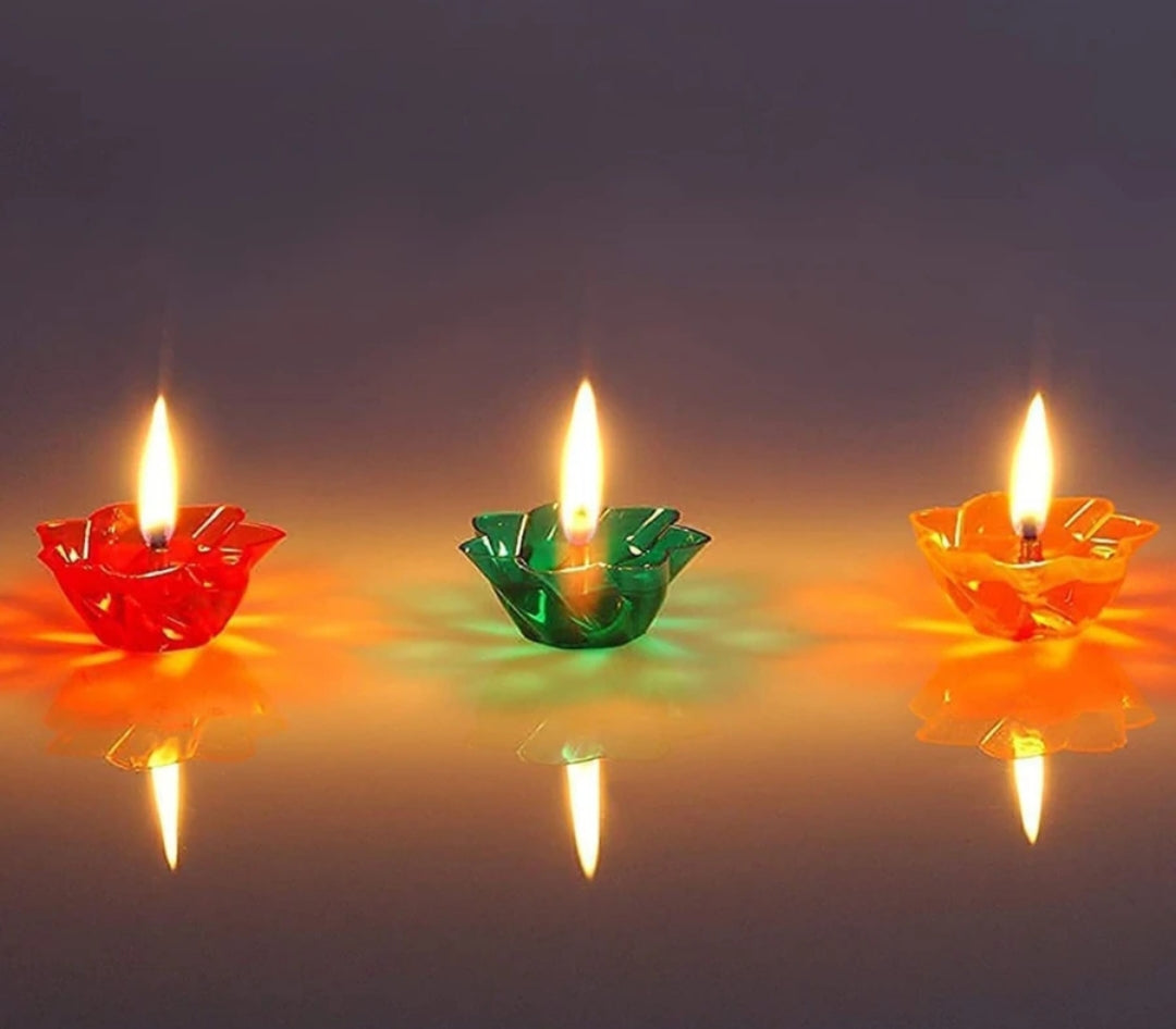 3d Lotus Reflection Water Sensor Led Diyas 🪔🪔🪔🪔.      Pack Of 12 (12 Cotton wicks & 12 Spring)____