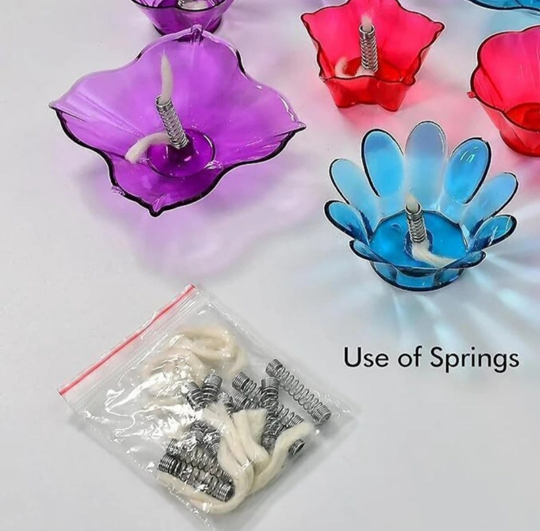 3d Lotus Reflection Water Sensor Led Diyas 🪔🪔🪔🪔.      Pack Of 12 (12 Cotton wicks & 12 Spring)____